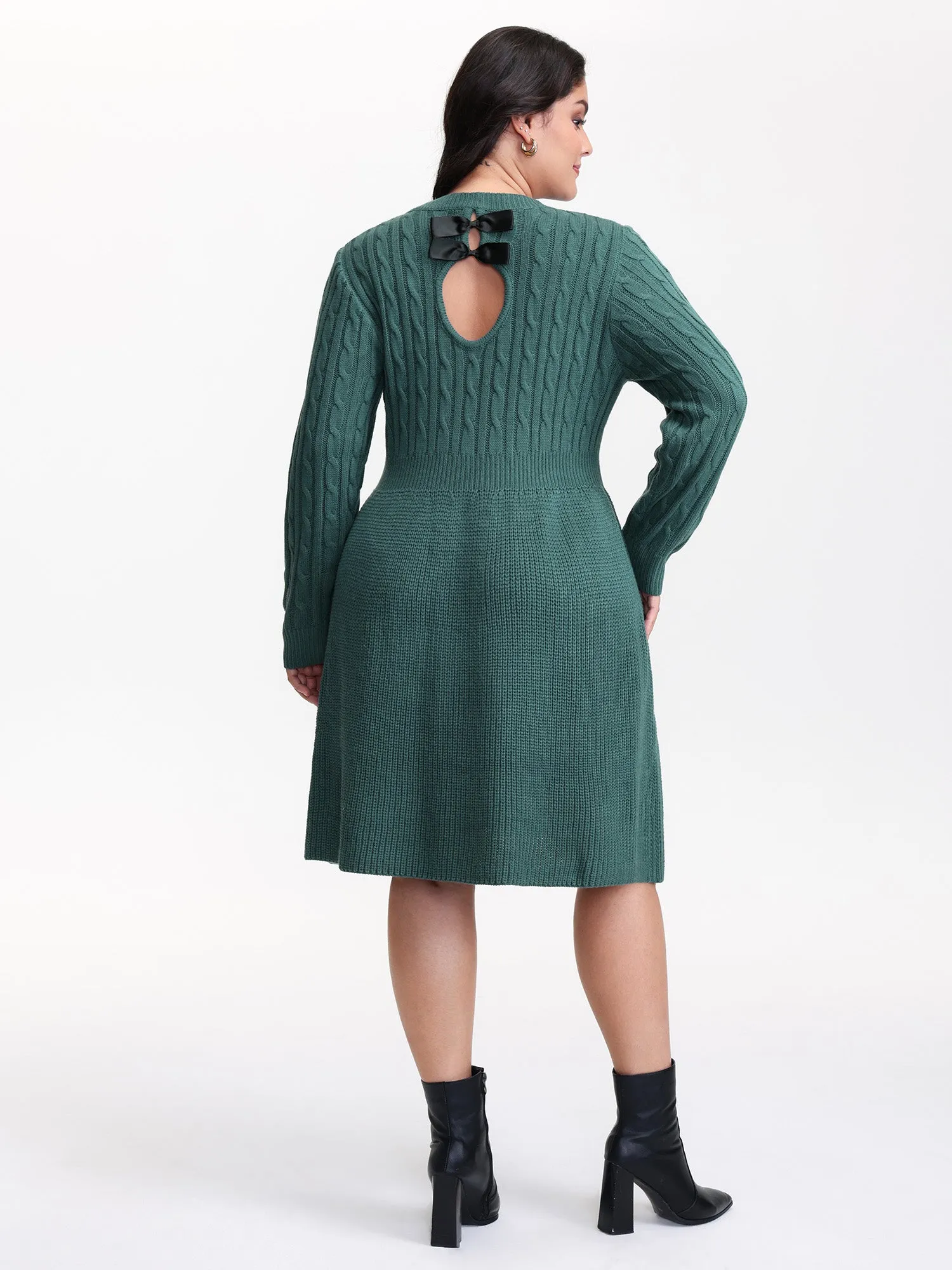 Back Cut Out Bows Cable Knit Sweater Dress sold by Bloomchic product image thumbnail 5