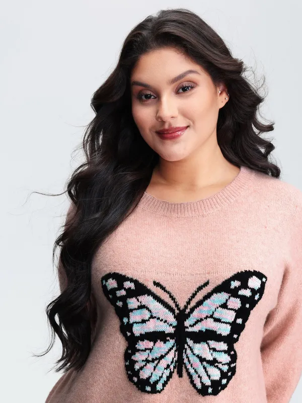 Butterfly Pattern Jacquard Pullover sold by Bloomchic