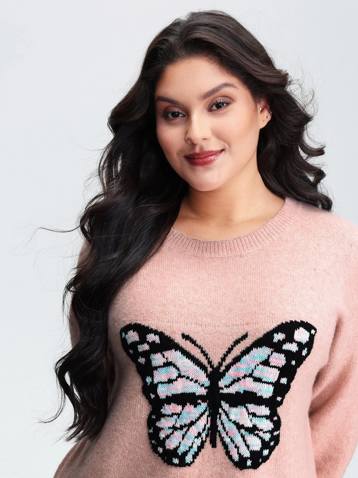 Butterfly Pattern Jacquard Pullover sold by Bloomchic