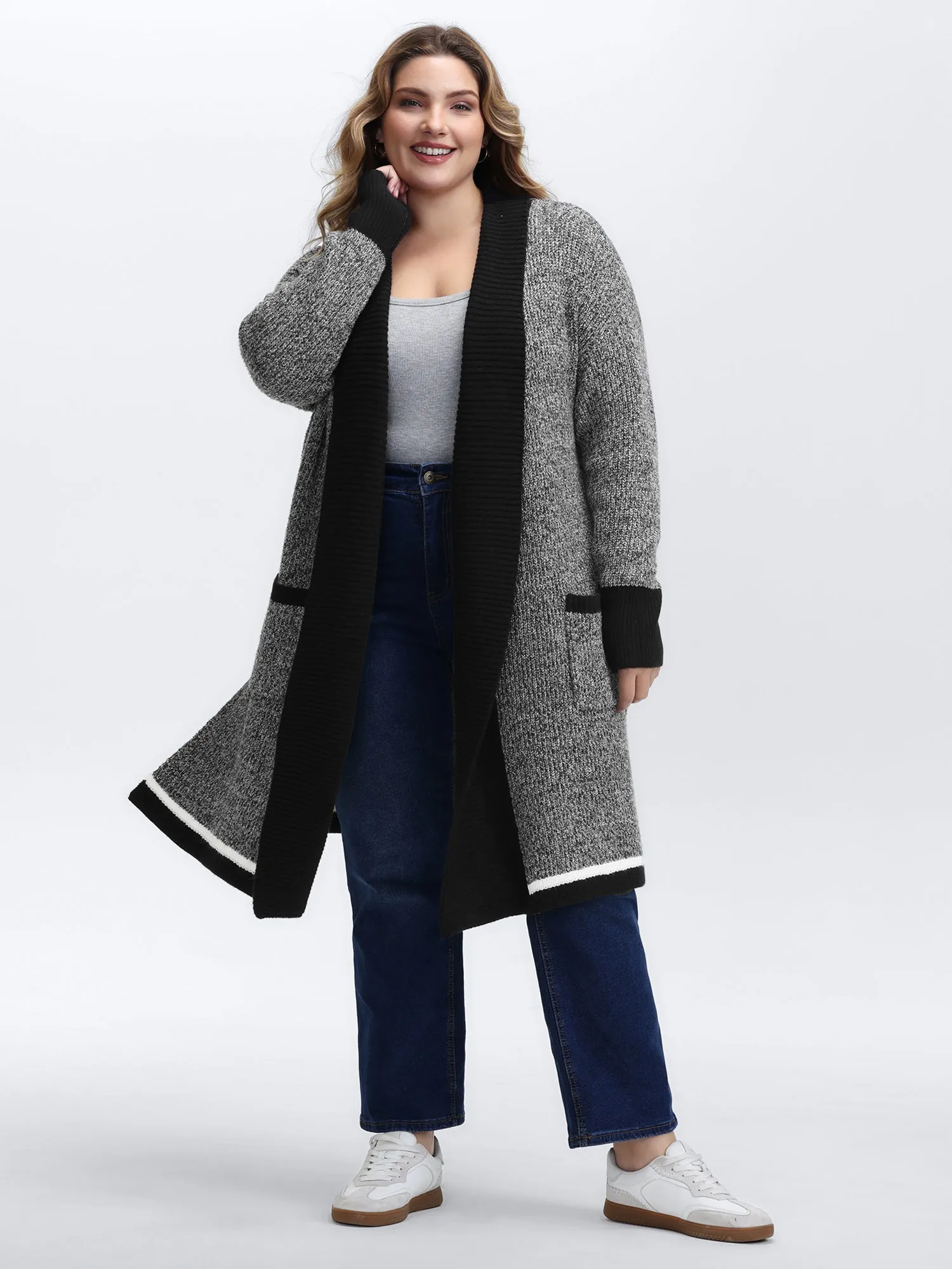 Color Contrast Trim Textured Pocket Knit Cardigan sold by Bloomchic product image thumbnail 4