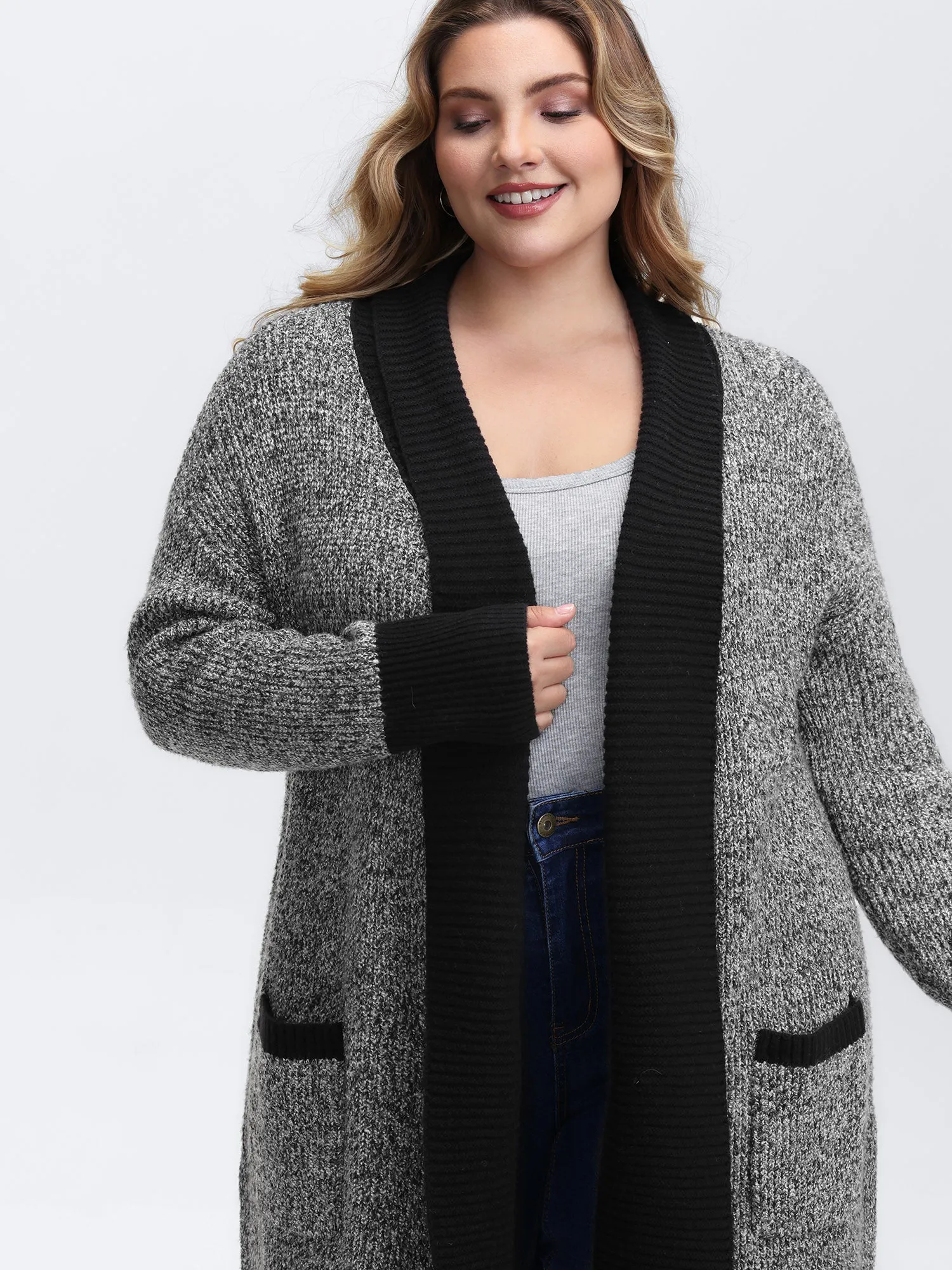 Color Contrast Trim Textured Pocket Knit Cardigan sold by Bloomchic product image thumbnail 2
