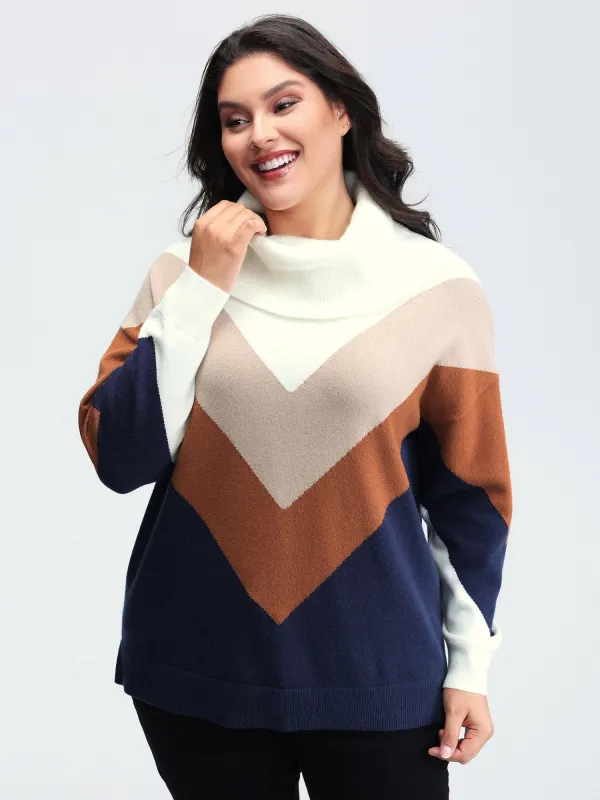 Color Block Cowl Neck Knit Pullover sold by Bloomchic
