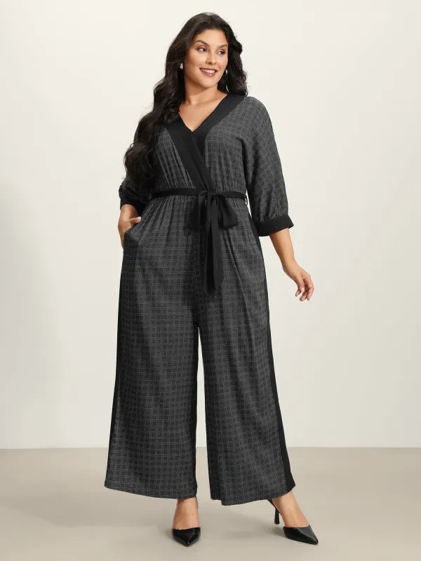 Stretchy Rayon Plaid Pockets Belt Jumpsuit sold by Bloomchic