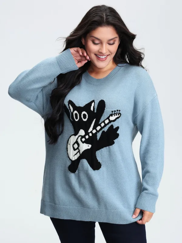 Cat Pattern Jacquard Pullover sold by Bloomchic