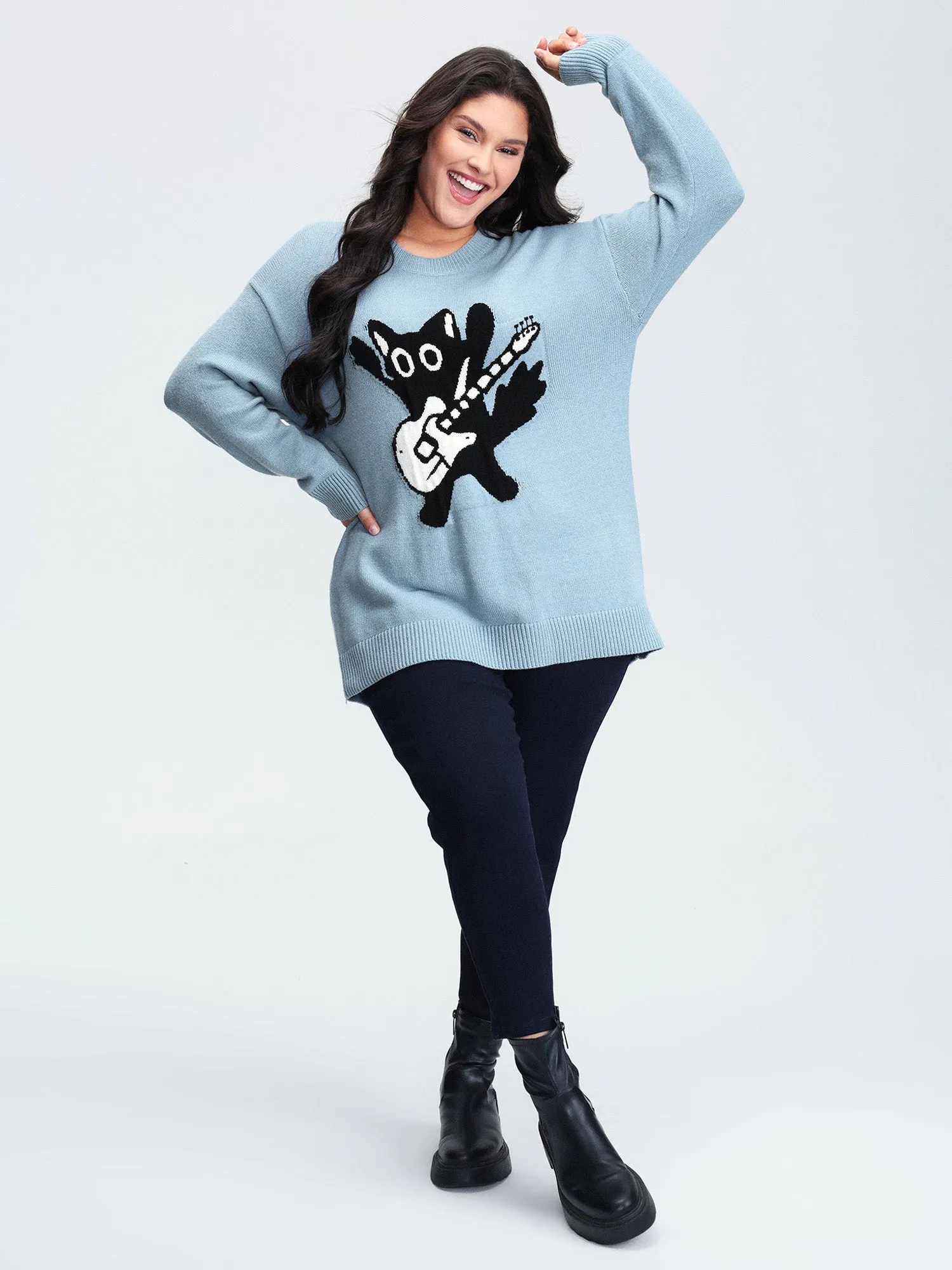 Cat Pattern Jacquard Pullover sold by Bloomchic product image thumbnail 3