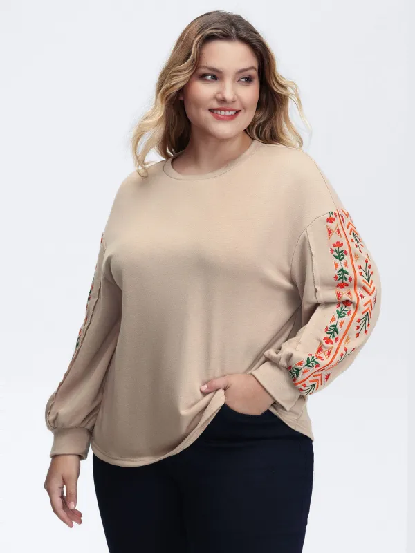 Floral Embroidered Sleeve Sweatshirt sold by Bloomchic