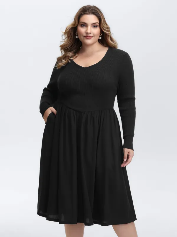 V-Neck Patchwork Plain Sweater Dress sold by Bloomchic