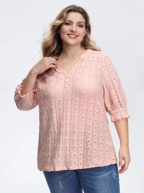 Texture Shirred Sleeve Cut Out T-Shirt sold by Bloomchic