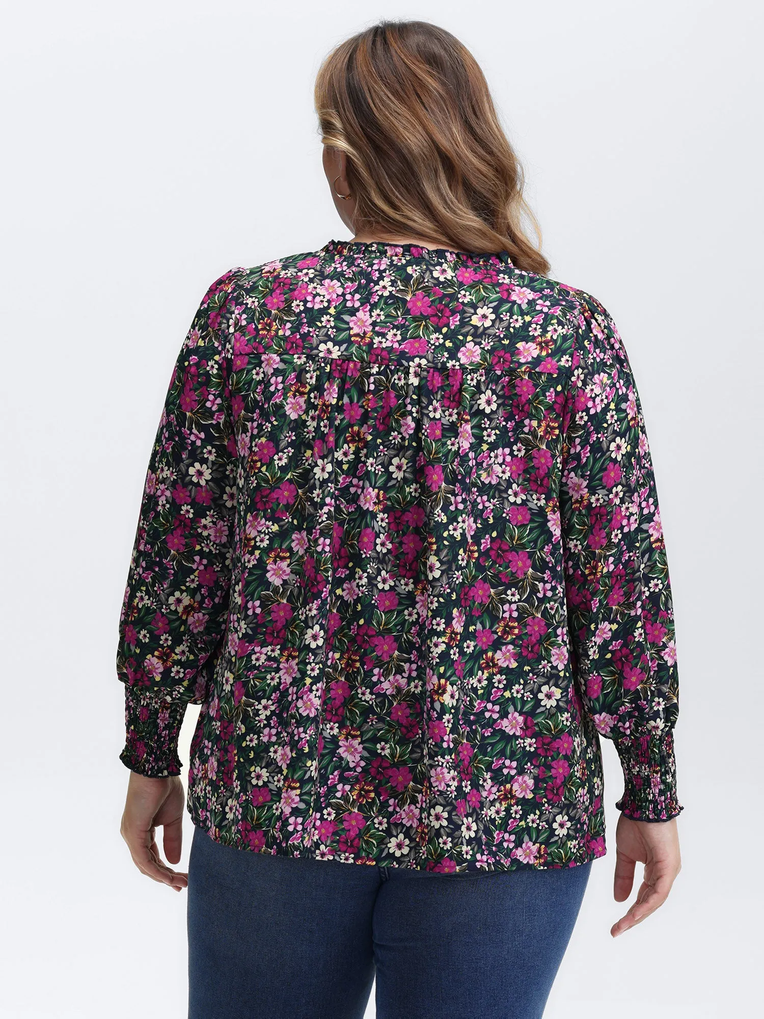 Ditsy Floral Shirred Neck Tie Blouse sold by Bloomchic product image thumbnail 4