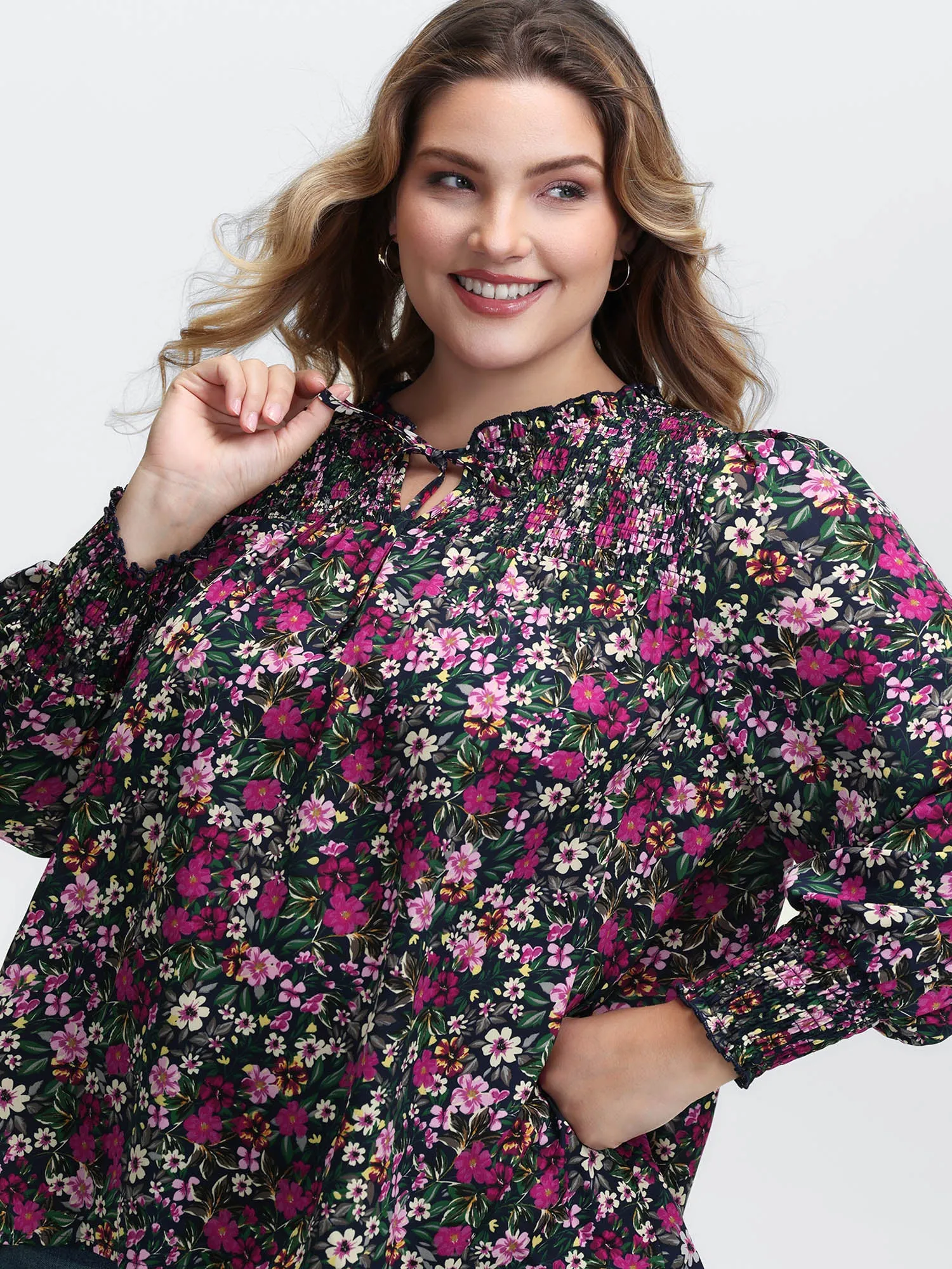 Ditsy Floral Shirred Neck Tie Blouse sold by Bloomchic product image thumbnail 2