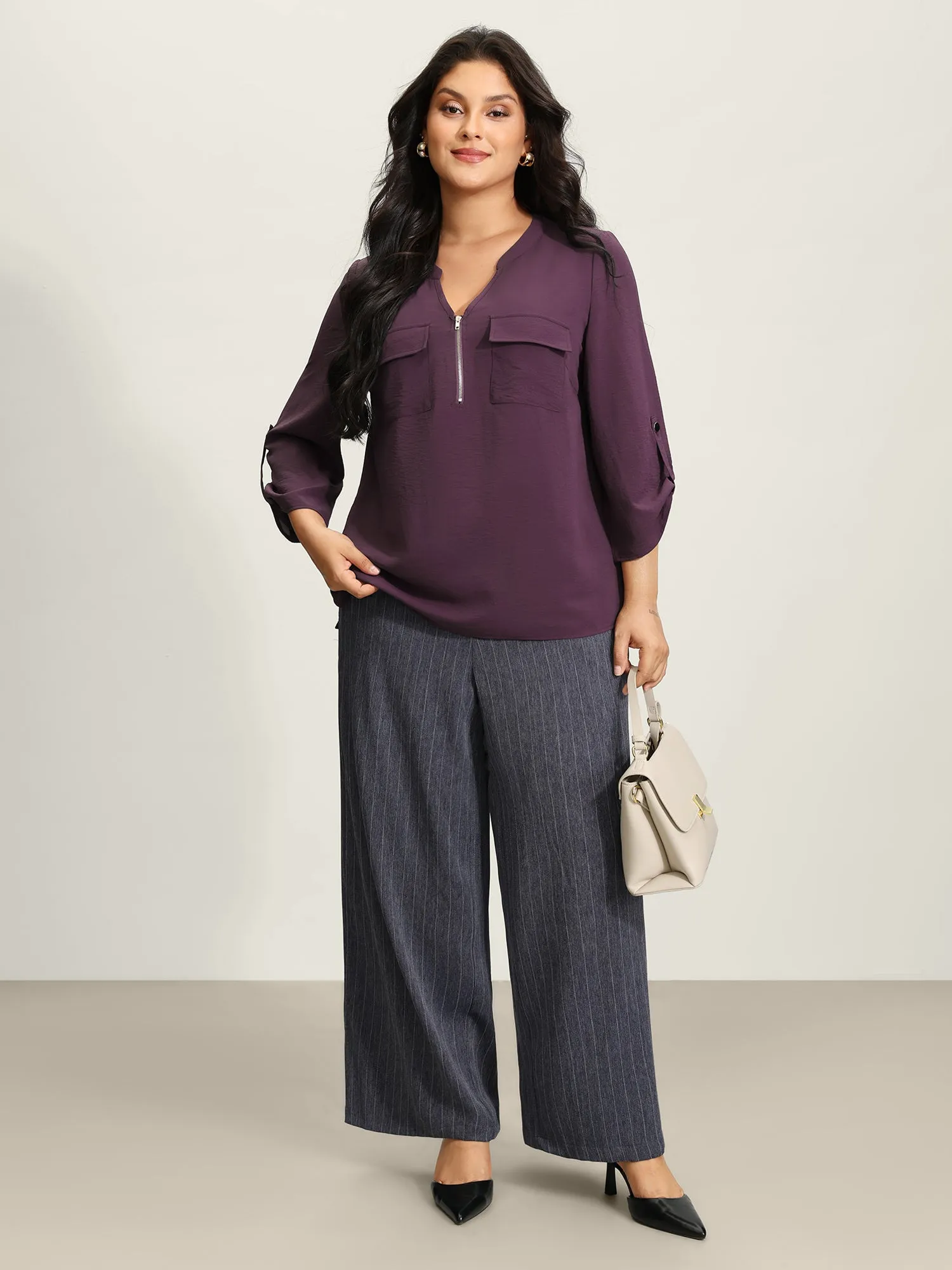 Half Zipper Tab Sleeve Blouse sold by Bloomchic product image thumbnail 3