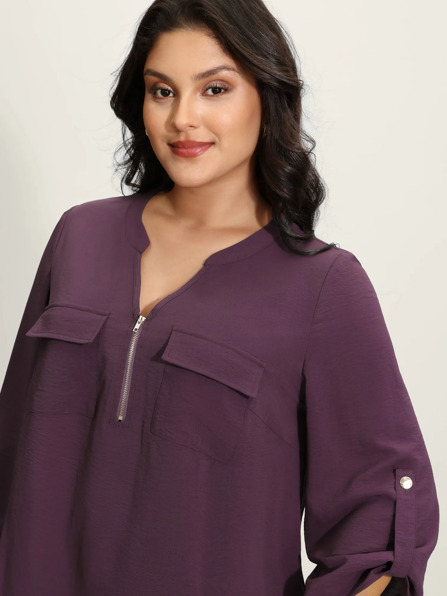 Half Zipper Tab Sleeve Blouse sold by Bloomchic product image thumbnail 2