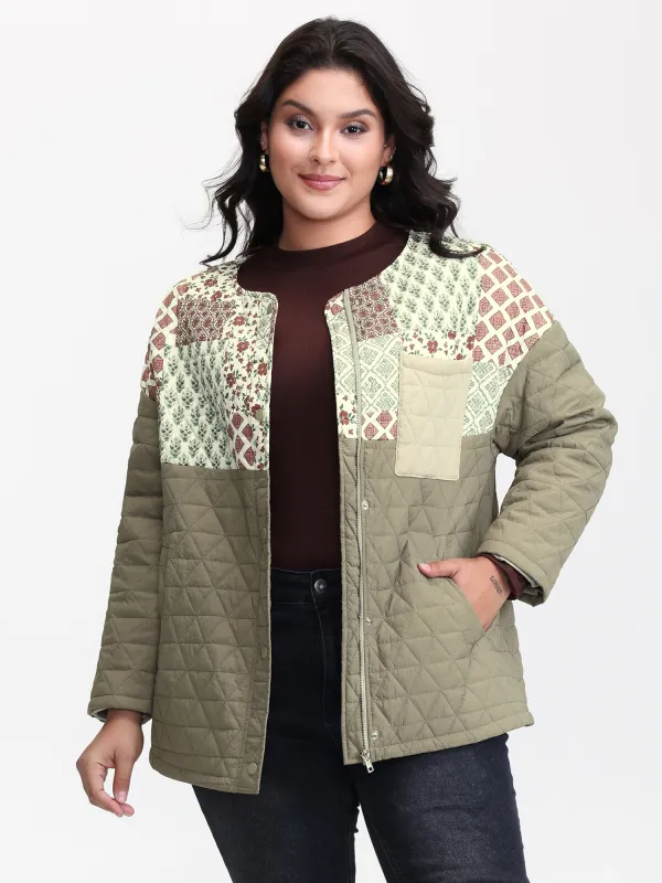 Floral Collage Print Pockets Quilted Jacket sold by Bloomchic