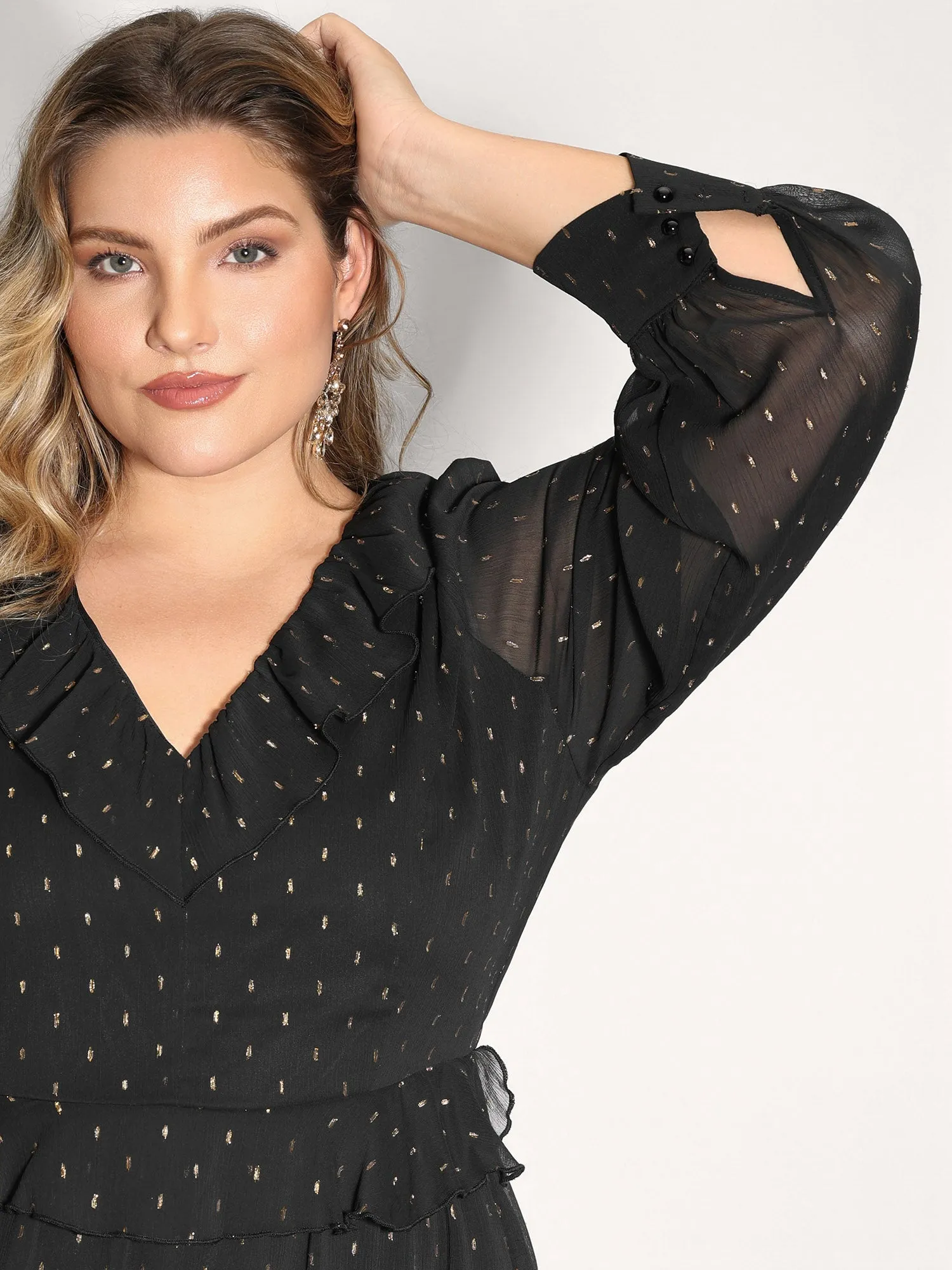 Gold Stamp Ruffled Neck Maxi Dress sold by Bloomchic product image thumbnail 3