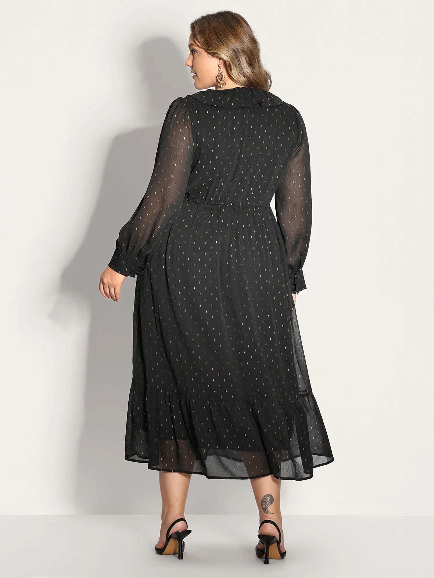 Gold Stamp Ruffled Neck Maxi Dress sold by Bloomchic product image thumbnail 5