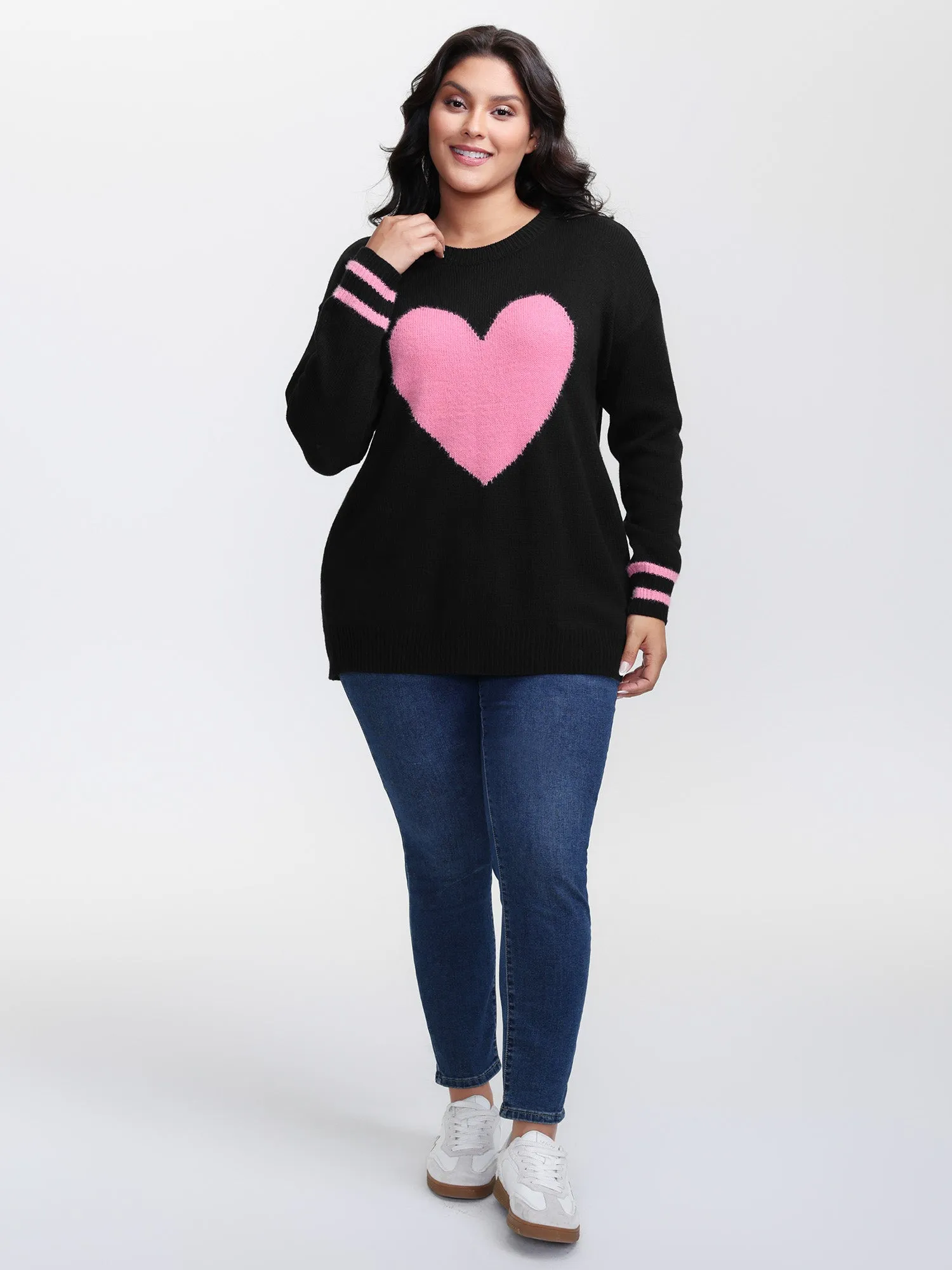 Heart Motif Textured Contrast Pullover sold by Bloomchic product image thumbnail 3