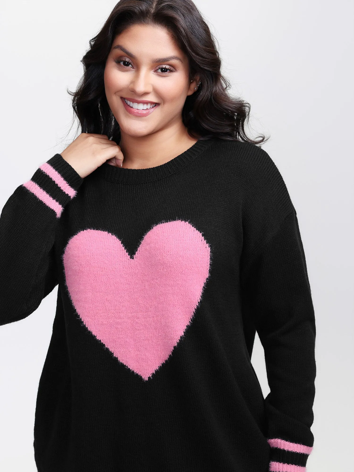 Heart Motif Textured Contrast Pullover sold by Bloomchic product image thumbnail 2
