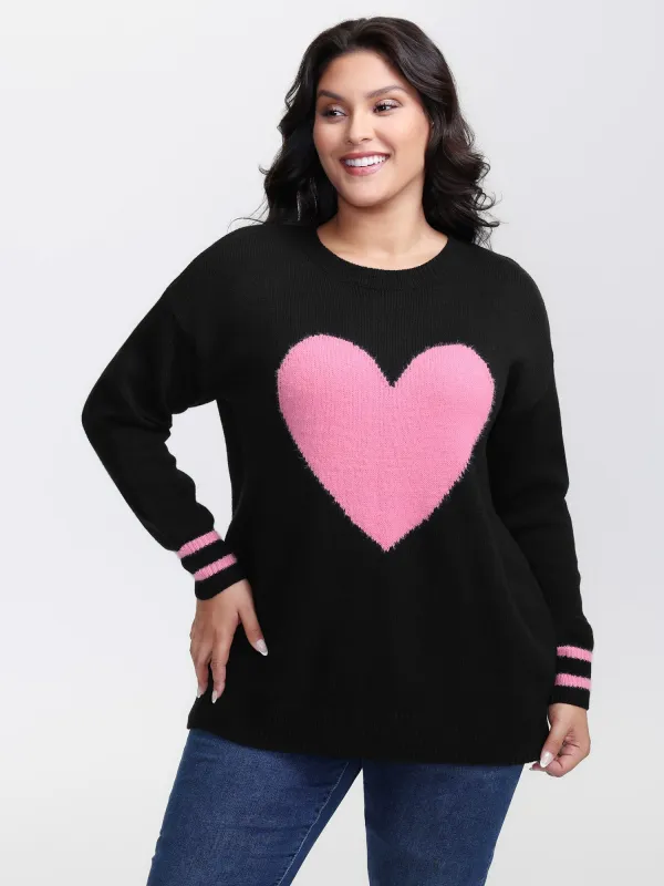 Heart Motif Textured Contrast Pullover sold by Bloomchic