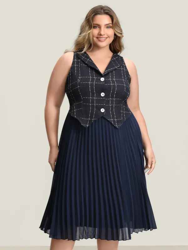 Plaid Pleated Skirt Contrast Vest Midi Dress sold by Bloomchic