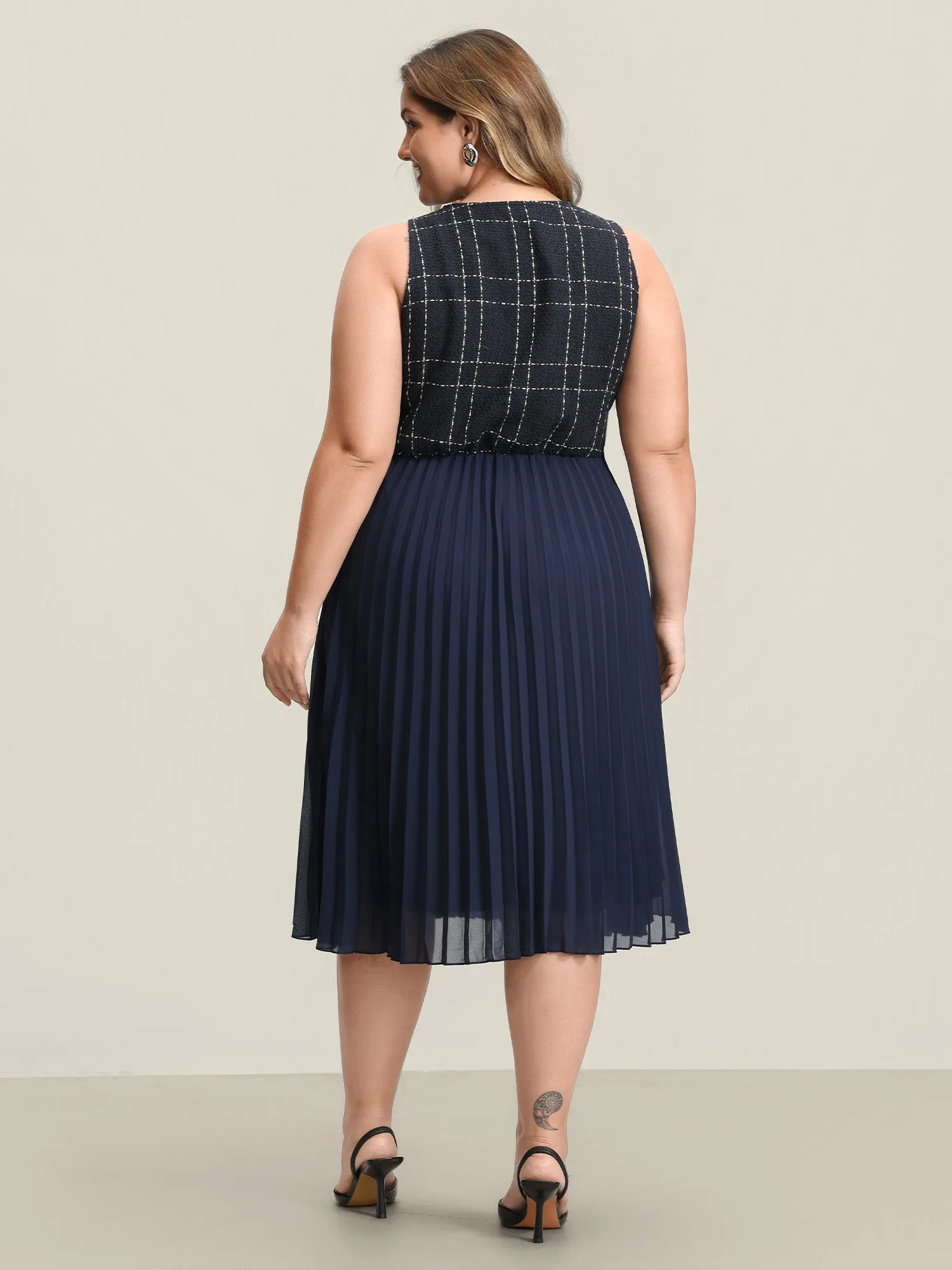 Plaid Pleated Skirt Contrast Vest Midi Dress sold by Bloomchic product image thumbnail 5