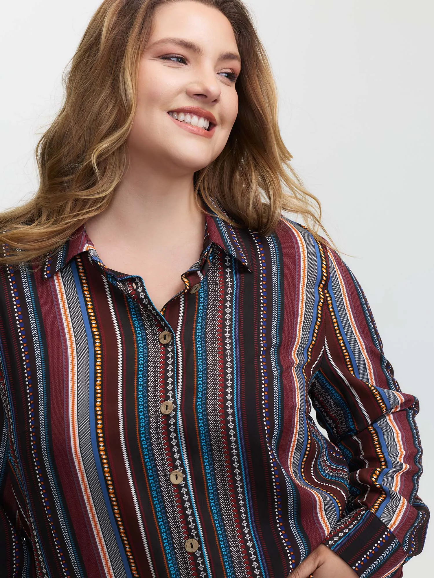 Colorful Stripe Button-Down Shirt sold by Bloomchic