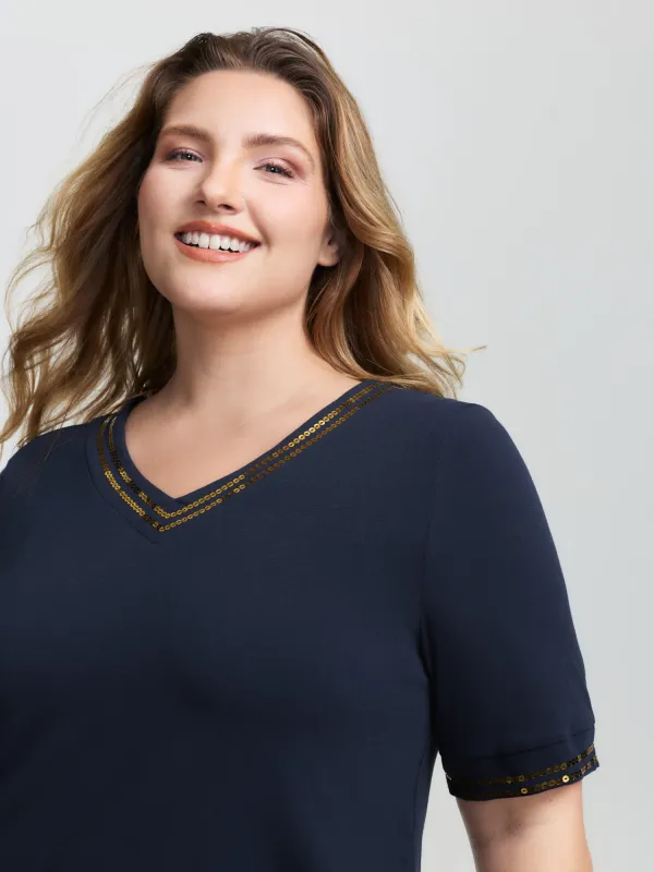 Supersoft Embroidered Bead Sequins T-Shirt sold by Bloomchic
