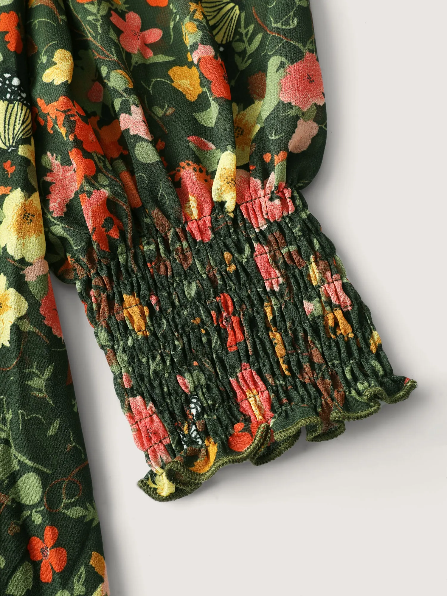 Floral Print Lantern Sleeve Slit Midi Dress sold by Bloomchic product image thumbnail 5