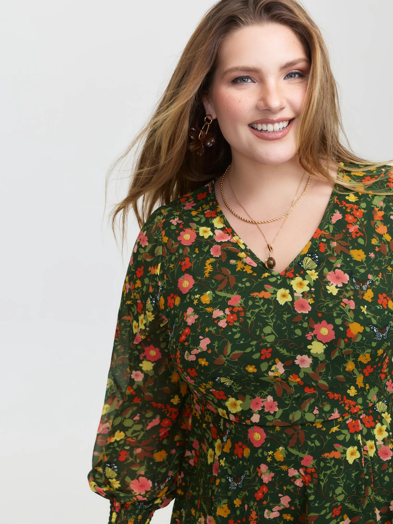 Floral Print Lantern Sleeve Slit Midi Dress sold by Bloomchic product image thumbnail 2