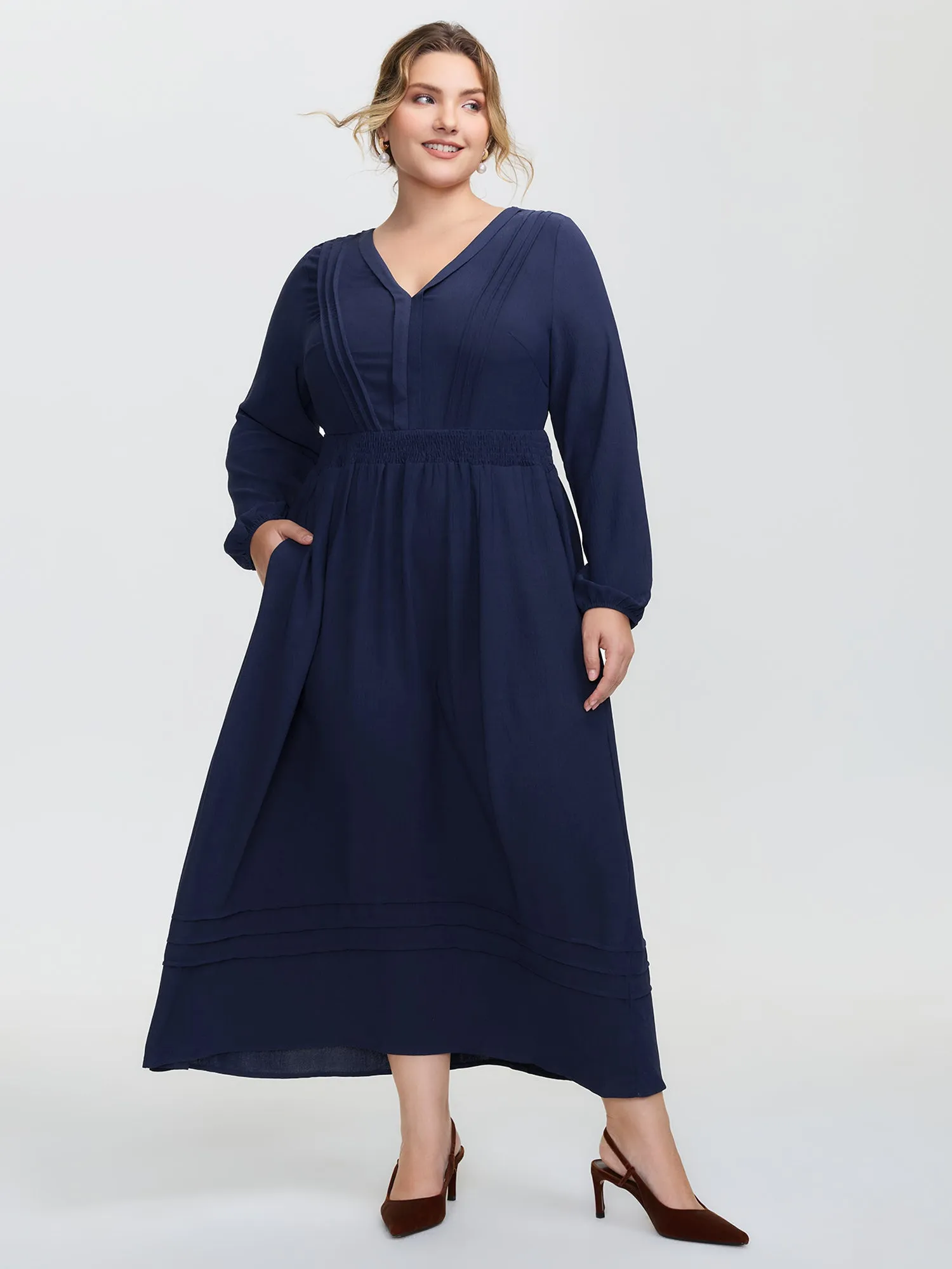 Textured Shirred Waist Pockets Maxi Dress sold by Bloomchic