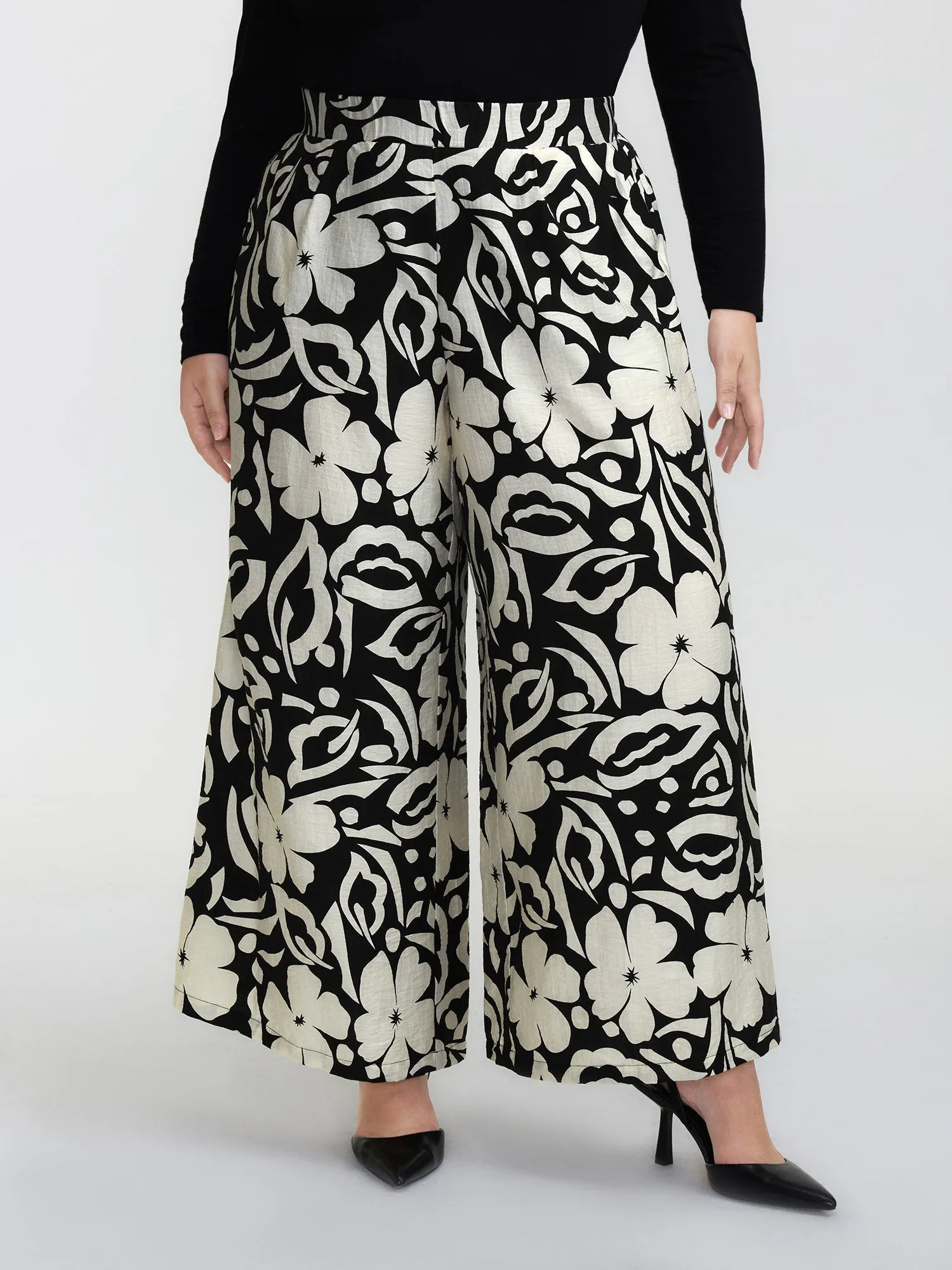 Abstract Floral Print Wide-Leg Pants sold by Bloomchic