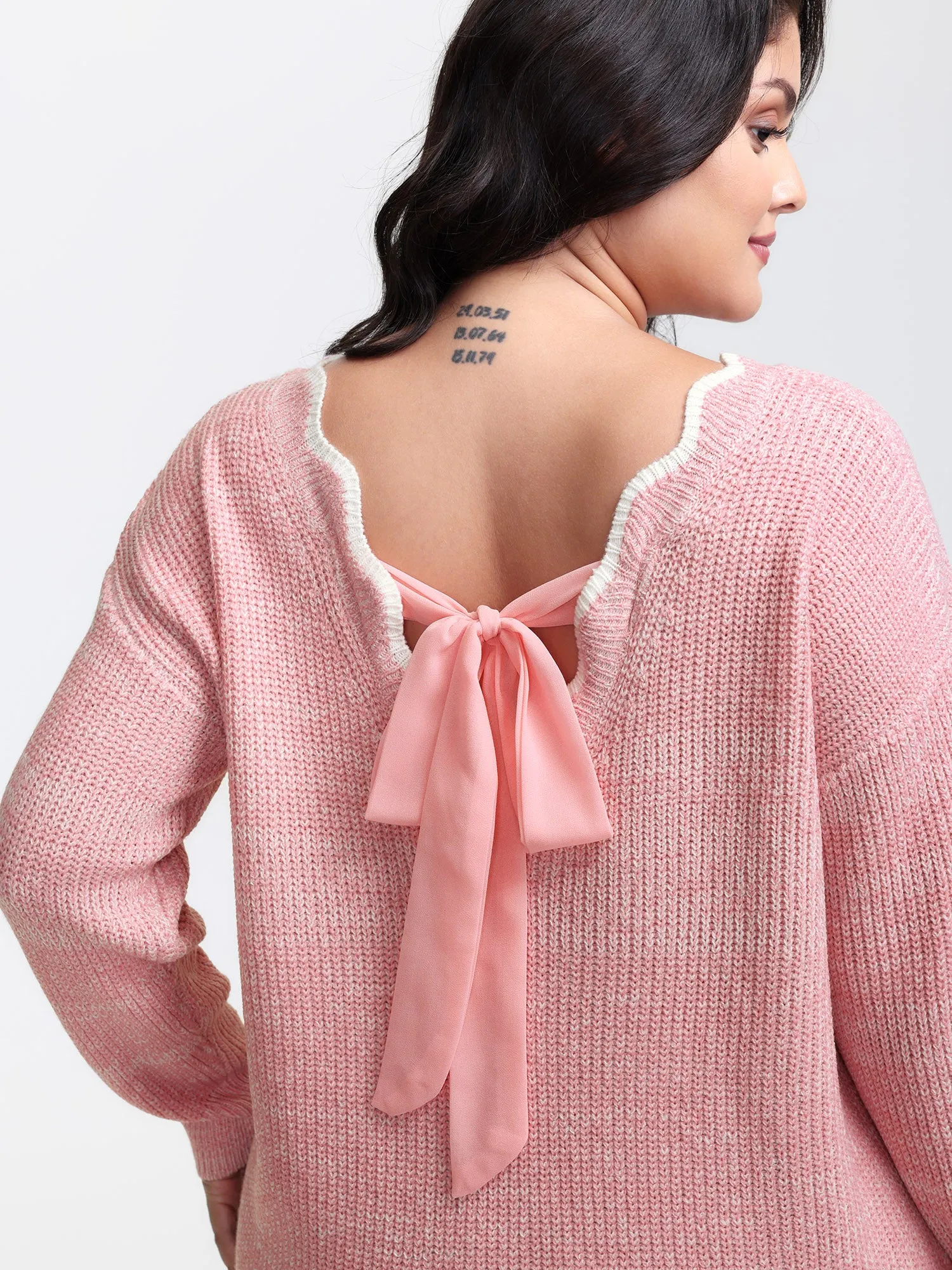 Scalloped Neckline Back-Tie Pullover sold by Bloomchic
