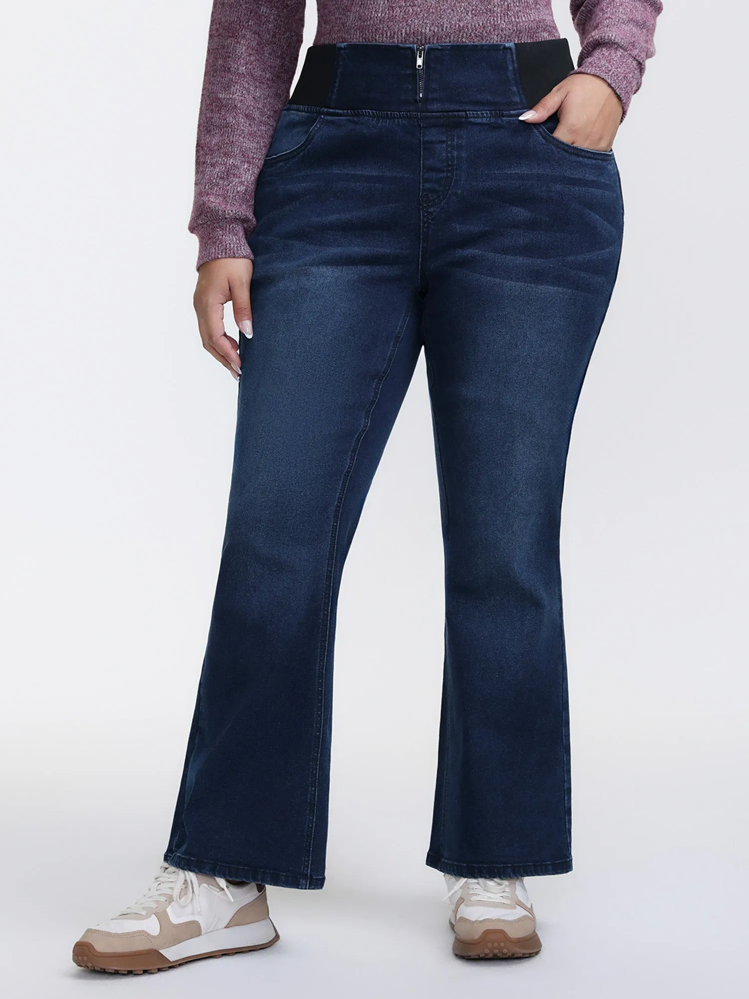 Stretchy Waist Flared Hem Jeans sold by Bloomchic