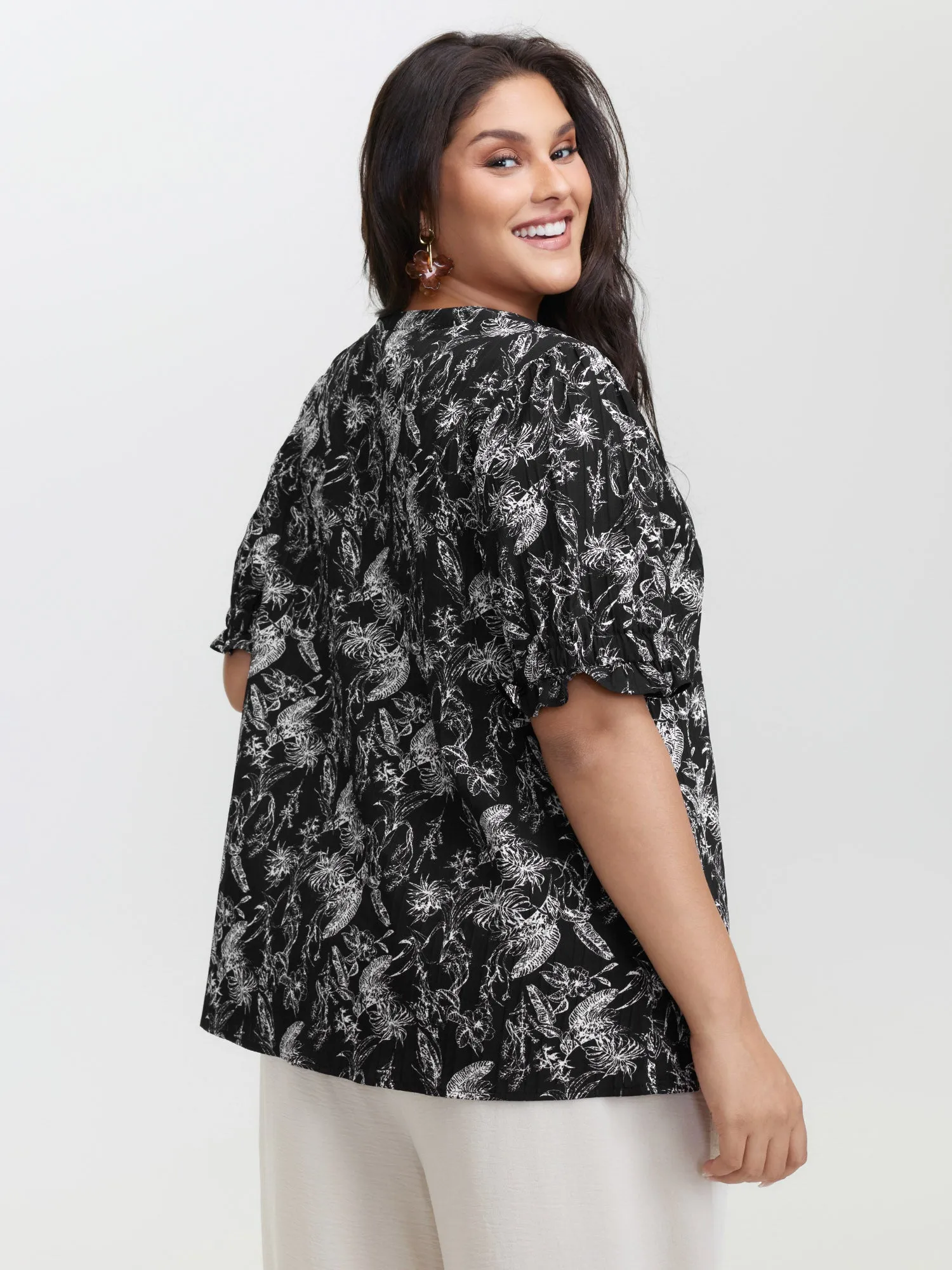 Floral Print Half-Open Placket Blouse sold by Bloomchic product image thumbnail 4
