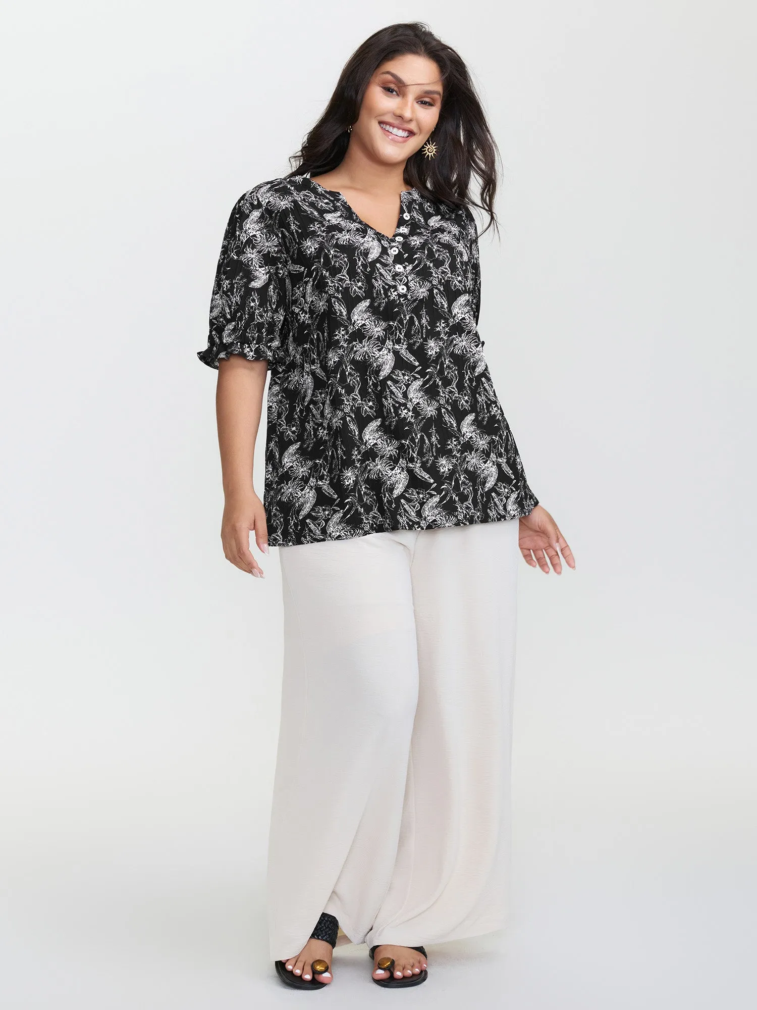 Floral Print Half-Open Placket Blouse sold by Bloomchic product image thumbnail 3