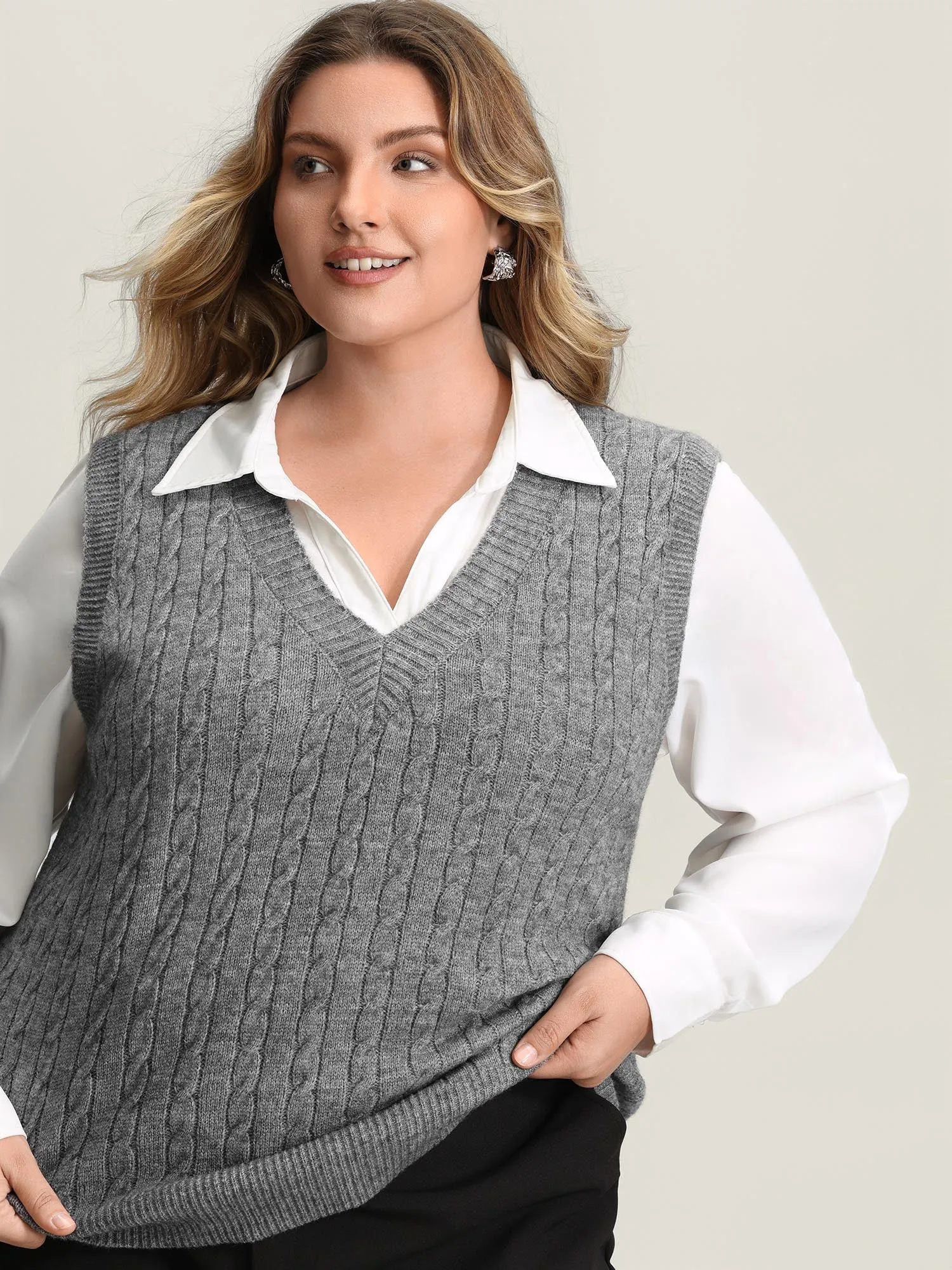 Textured V-Neck Sweater Vest sold by Bloomchic product image thumbnail 2