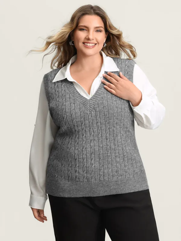 Textured V-Neck Sweater Vest sold by Bloomchic