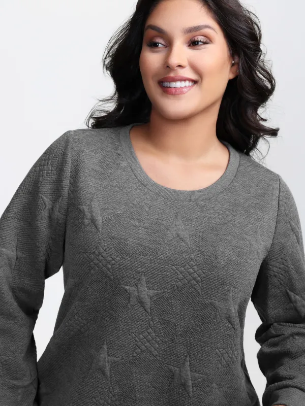 Jacquard Star Print Knit Sweatshirt sold by Bloomchic