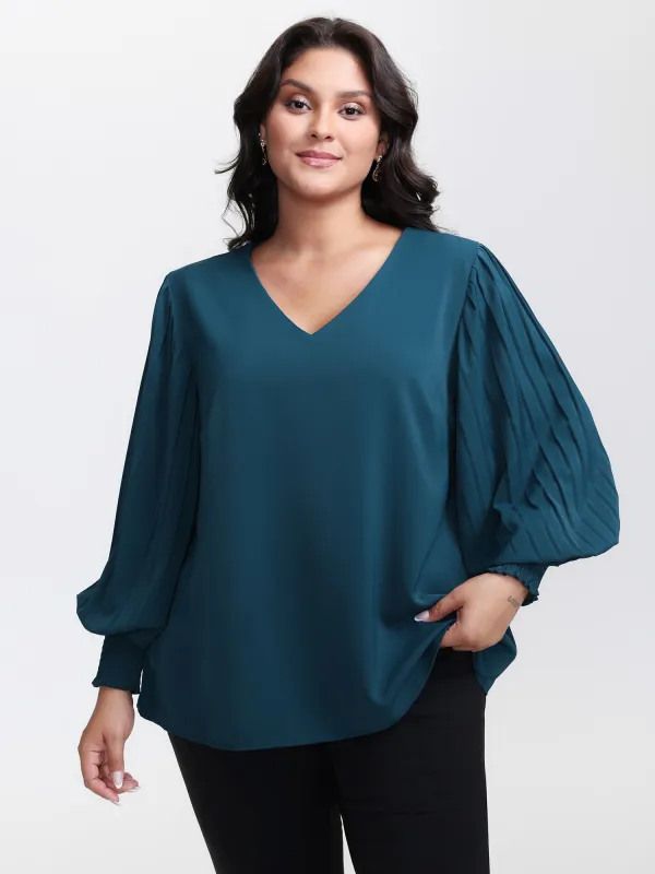 Shirred Cuffs Pleated Sleeve Blouse sold by Bloomchic