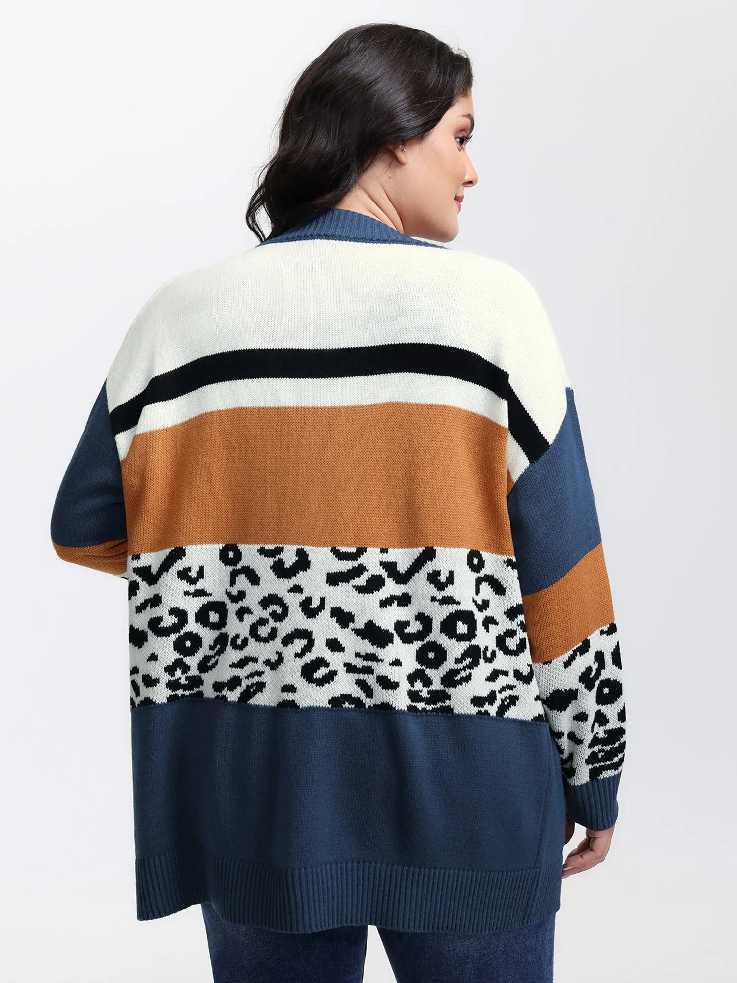 Stripe Color Block Leopard Knit Cardigan sold by Bloomchic product image thumbnail 4