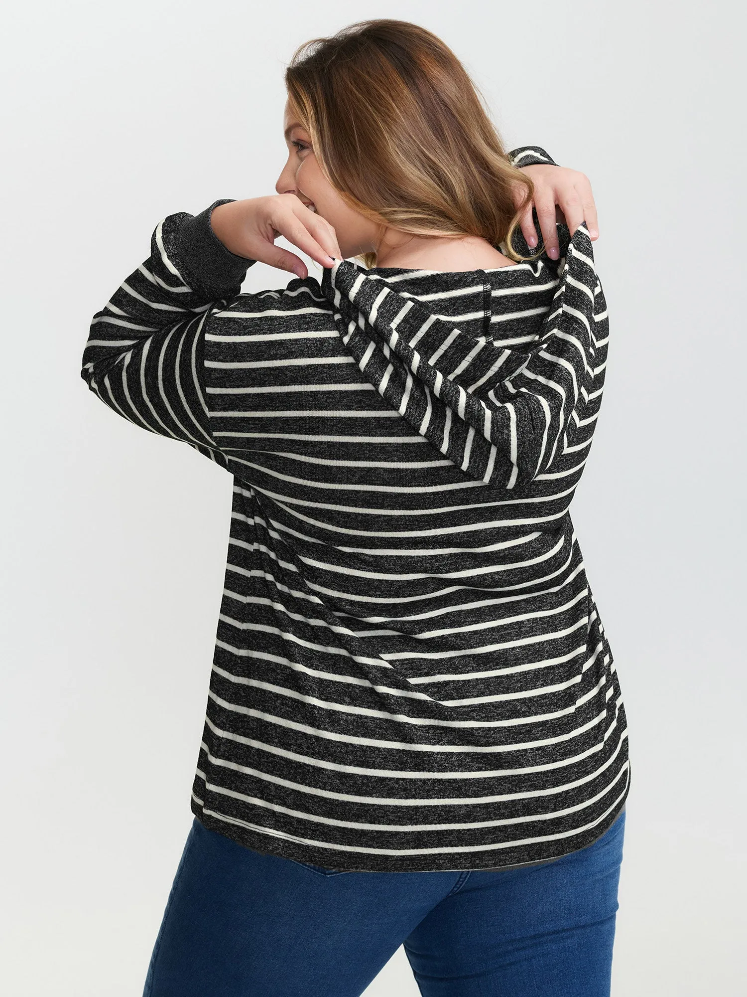 Striped Color Contrast Button Hoodie sold by Bloomchic product image thumbnail 5
