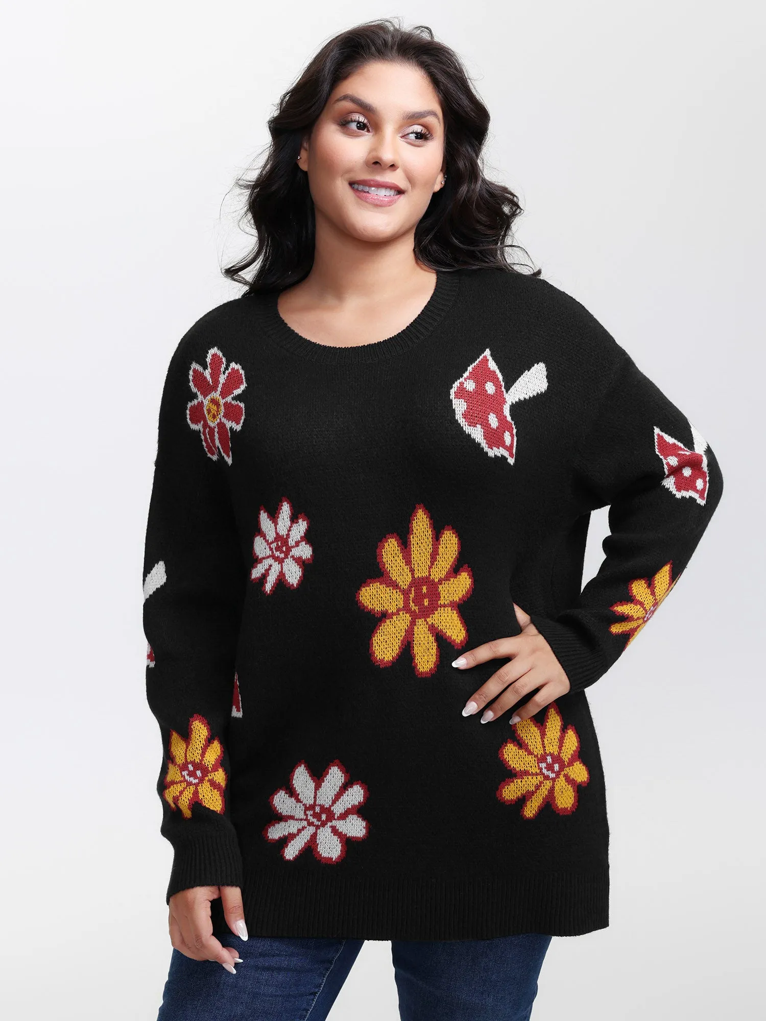 Floral Mushroom Print Jacquard Pullover sold by Bloomchic