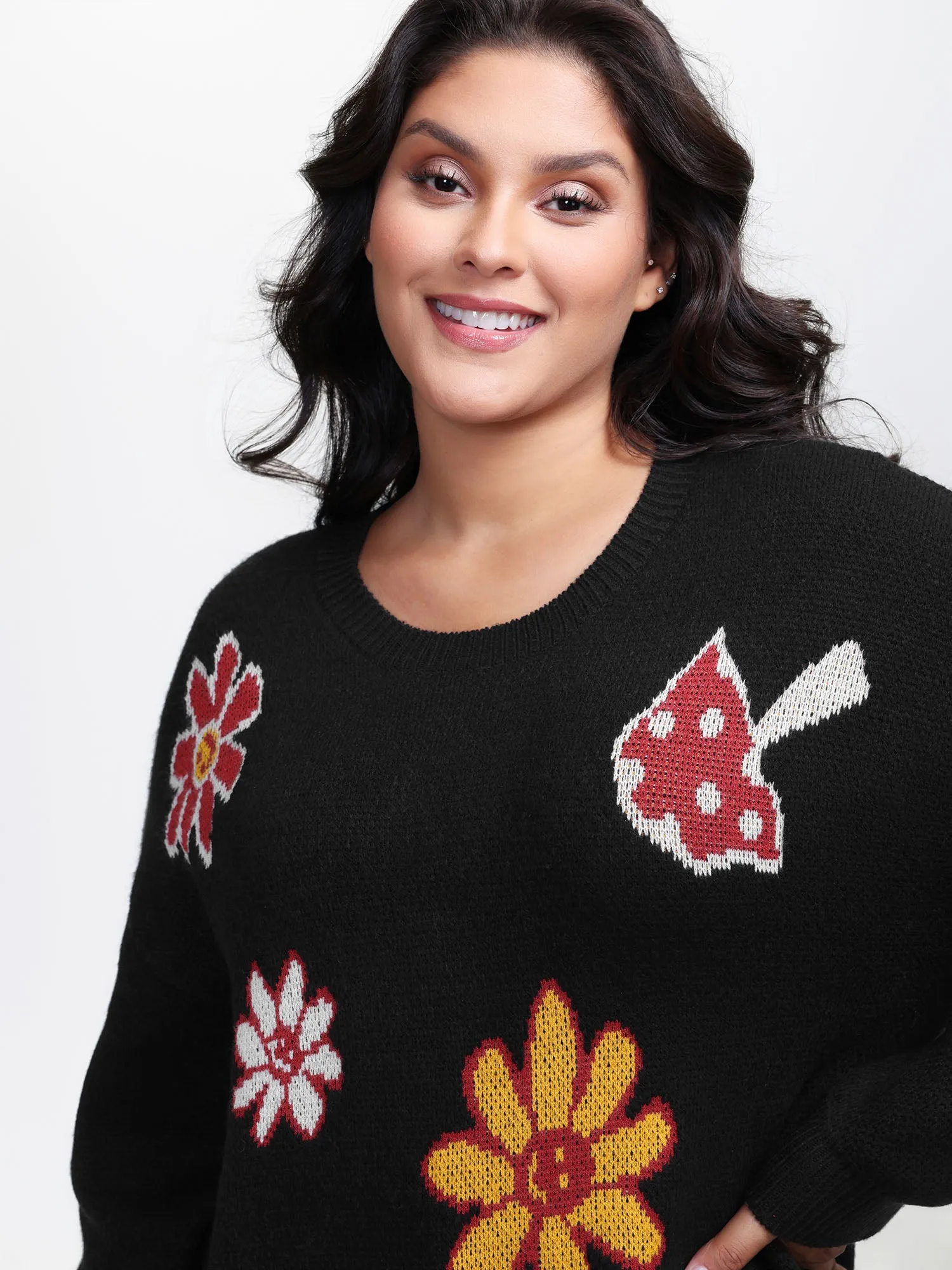 Floral Mushroom Print Jacquard Pullover sold by Bloomchic product image thumbnail 2