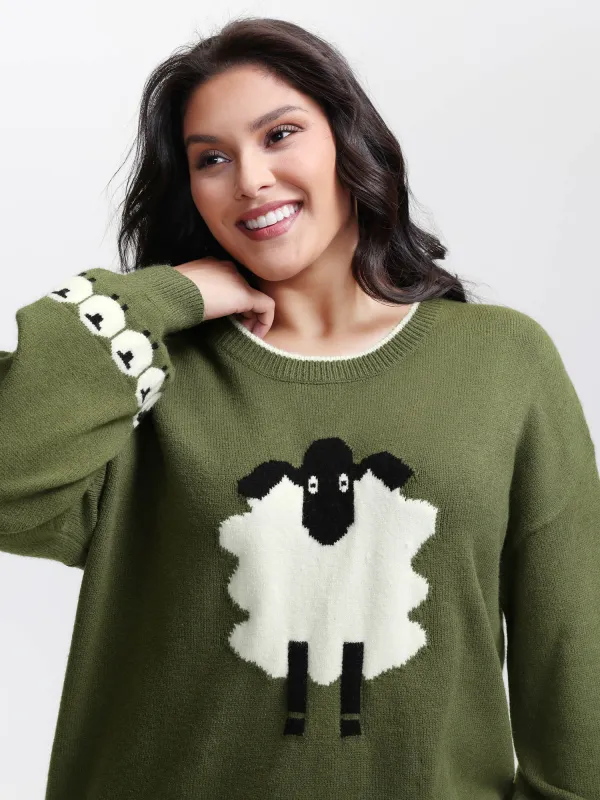 Sheep Pattern Balloon Sleeve Pullover sold by Bloomchic