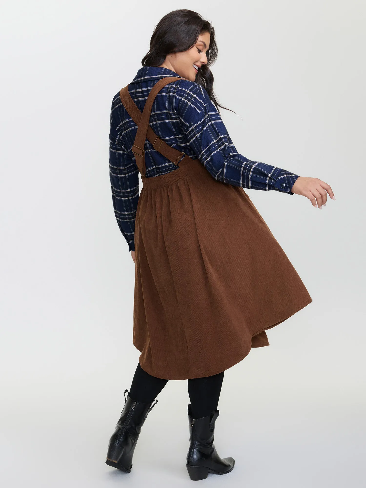 Corduroy Deep V-Neck Adjustable Midi Dress sold by Bloomchic product image thumbnail 4