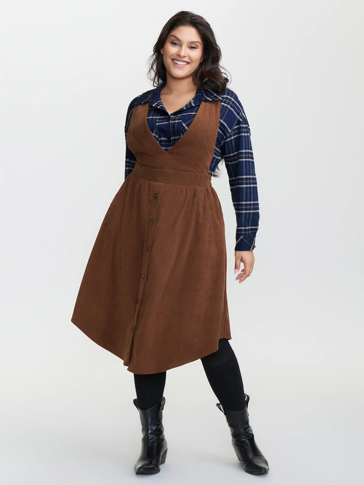 Corduroy Deep V-Neck Adjustable Midi Dress sold by Bloomchic product image thumbnail 3