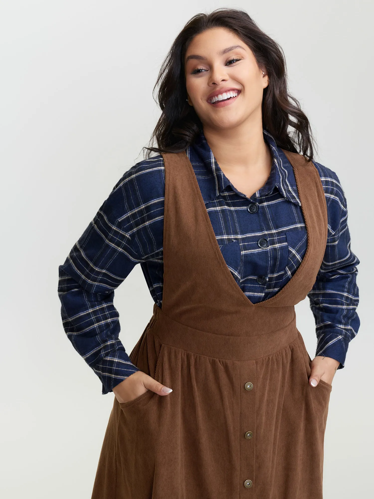 Corduroy Deep V-Neck Adjustable Midi Dress sold by Bloomchic product image thumbnail 2