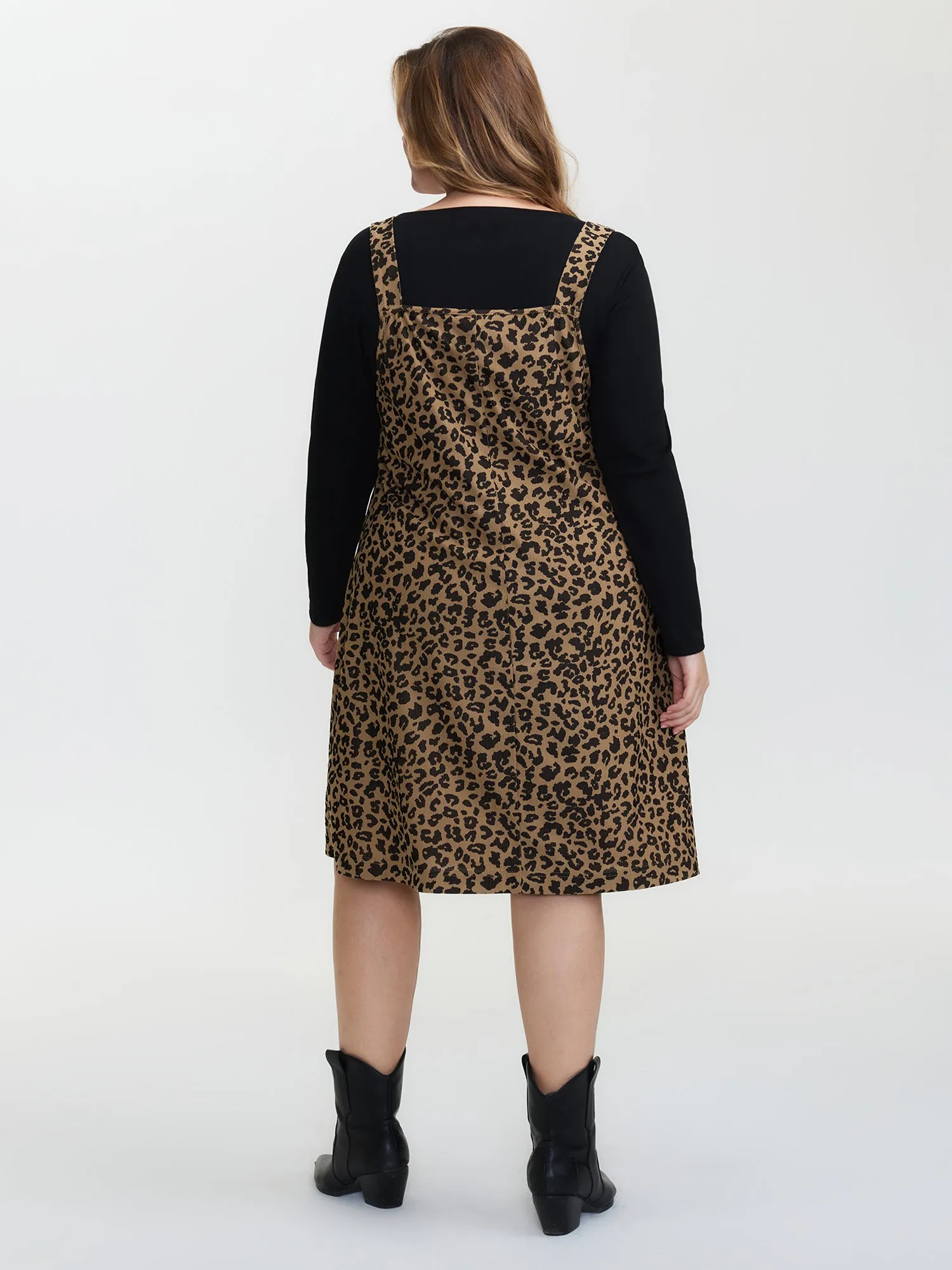 Leopard Print Overall Straps Pockets Midi Dress sold by Bloomchic product image thumbnail 5