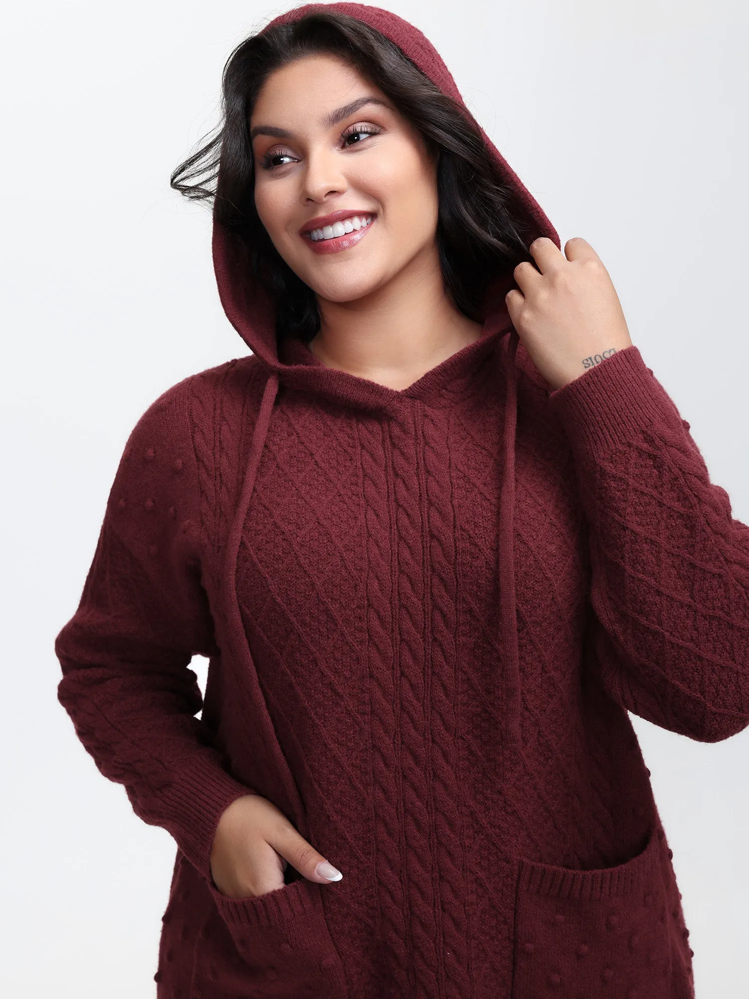 Solid Textured Hooded Pullover sold by Bloomchic