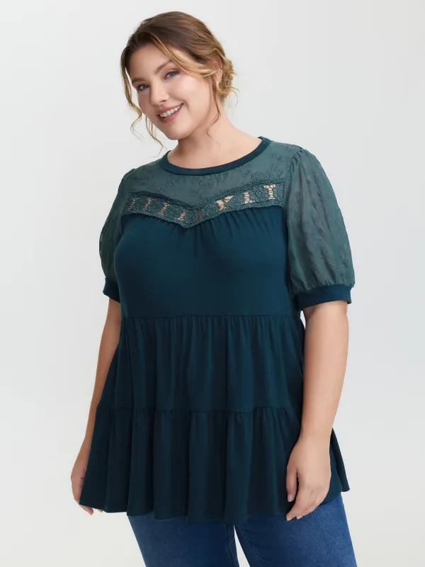 Embroidered Tiered Floral Lace T-Shirt sold by Bloomchic
