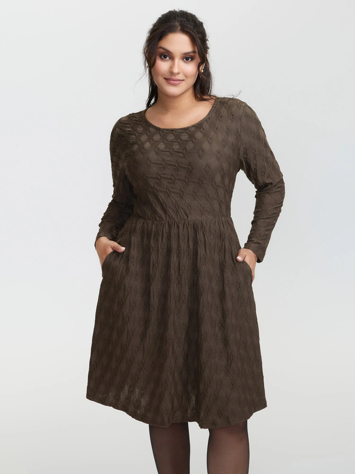 Textured Stretchy Pockets Midi Knit Dress sold by Bloomchic